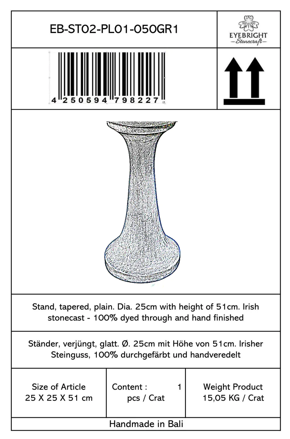  Product image 6 of the product “Merapi - Stand, tapered, plain, Ø 25cm, 51cm H | cast stone ”